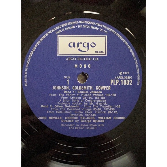 Johnson Goldsmith Cowper Neville Rylands Squire LP Argo Mono EX Import Poetry - Picture 5 of 7